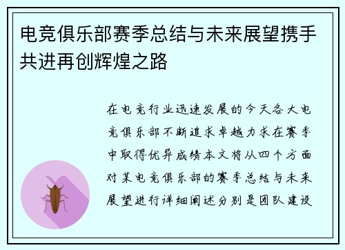 电竞俱乐部赛季总结与未来展望携手共进再创辉煌之路