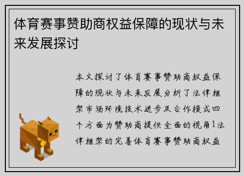 体育赛事赞助商权益保障的现状与未来发展探讨
