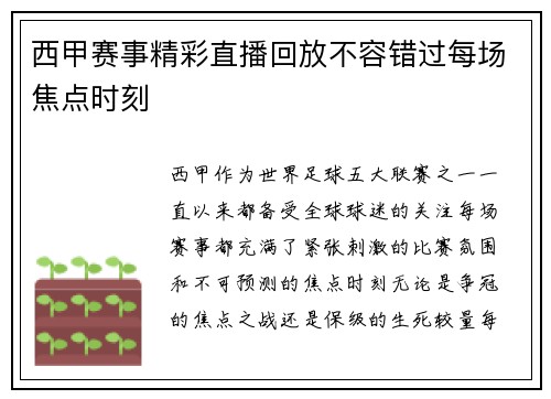 西甲赛事精彩直播回放不容错过每场焦点时刻